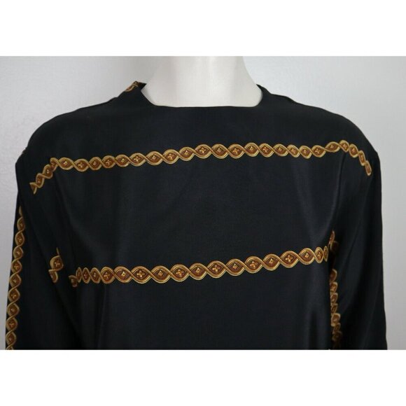 VINTAGE WOMEN'S SILKY TEXTURED BLOUSE - JORDAN - SIZE 9/10 - BLACK & GOLD - Picture 2 of 6